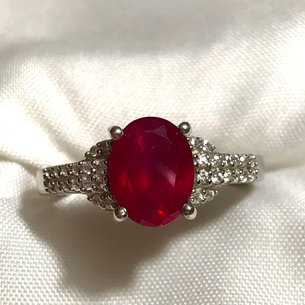 Genuine Ruby w/ Zircons Ring Sz 6